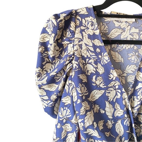 ASTR | Blue Floral Long Sleeve Ruffle Wrap Front Top - Picture 3 of 12